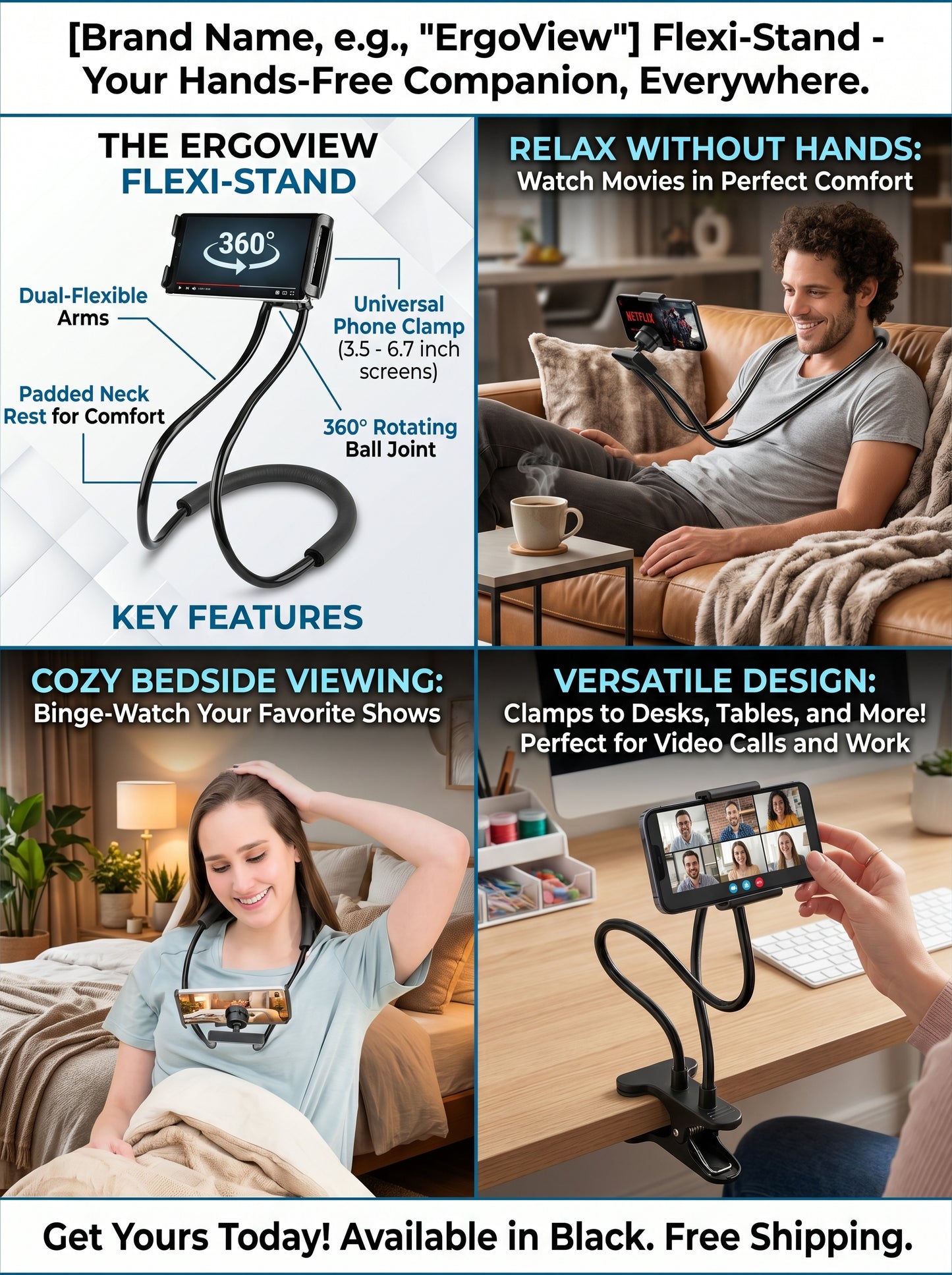Flexible Neck Phone Holder – Hands-Free Mobile Stand for Bed & Relaxation