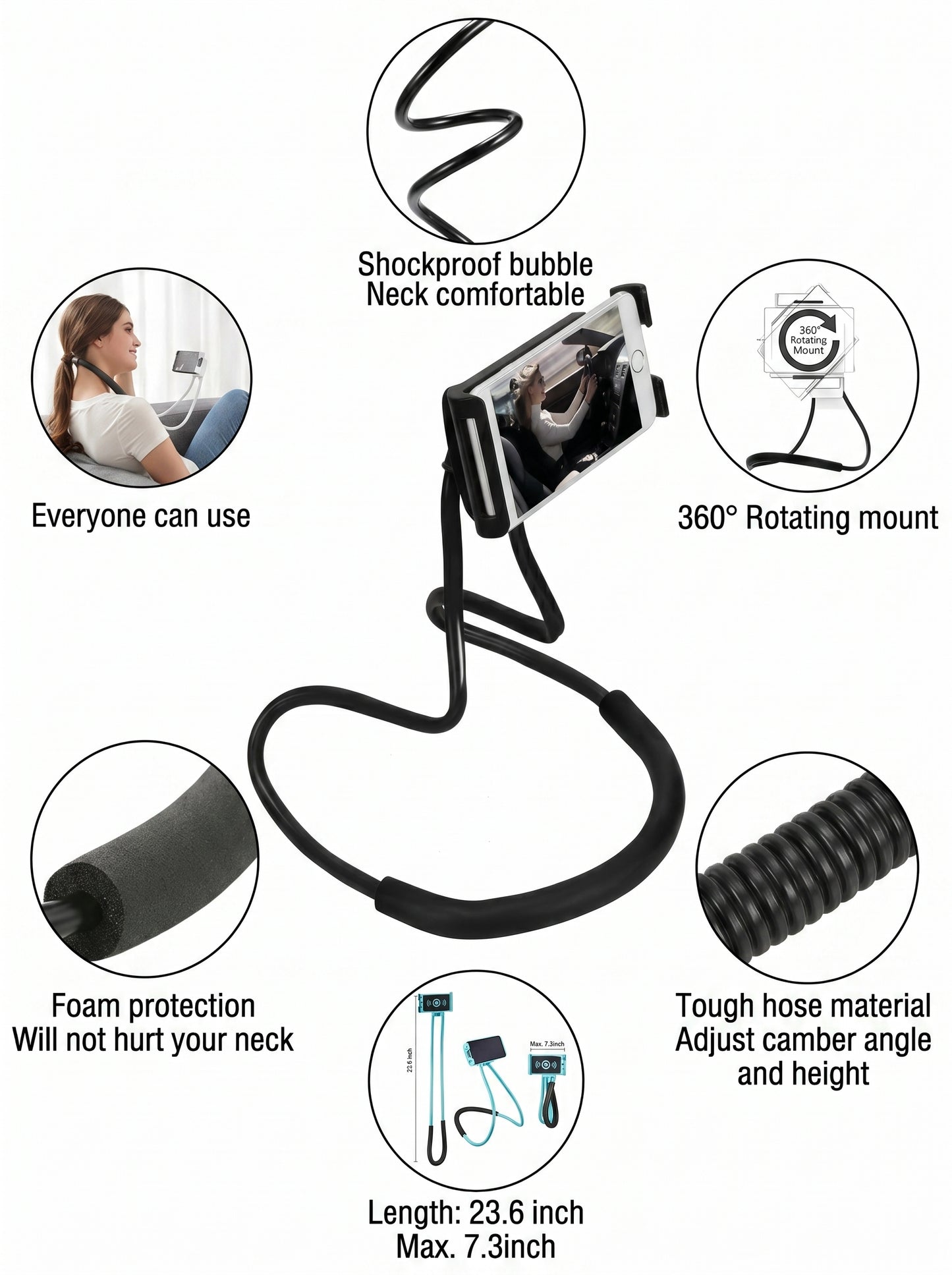 Flexible Neck Phone Holder – Hands-Free Mobile Stand for Bed & Relaxation