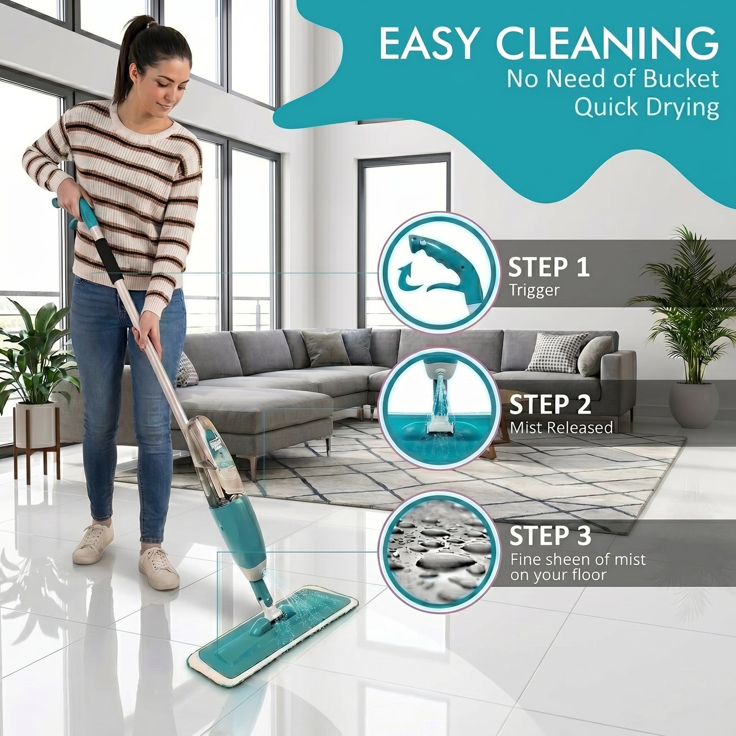 2-in-1 Spray Mop Floor Cleaner – Easy Cleaning Microfiber Mop with Water Spray