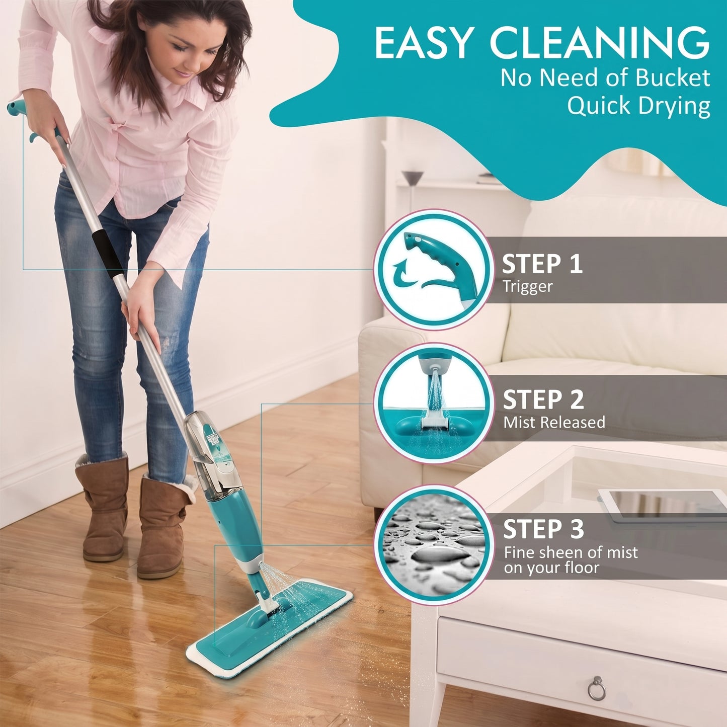 2-in-1 Spray Mop Floor Cleaner – Easy Cleaning Microfiber Mop with Water Spray