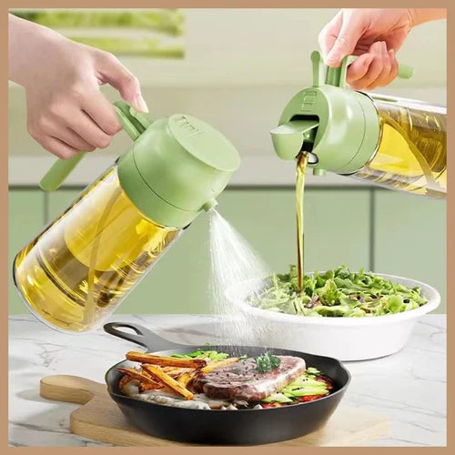 2 in 1 oil dispenser , Cooking Oil Glass Bottle Spray, 500ml, Fine Mist