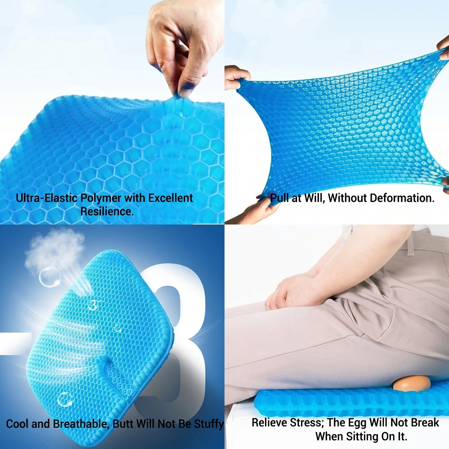 Egg Sitter Gel Cushion – Ergonomic Breathable Seat Cushion for Office Chair, Car & Home