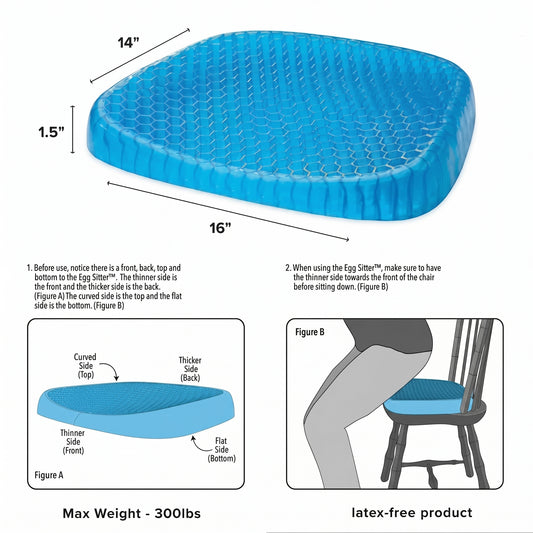 Egg Sitter Gel Cushion – Ergonomic Breathable Seat Cushion for Office Chair, Car & Home