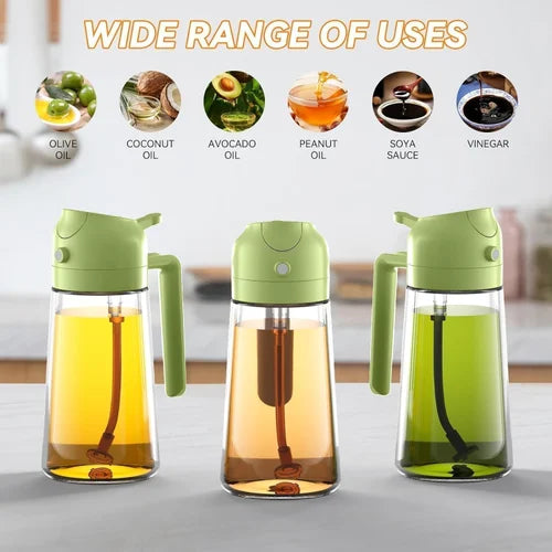 2 in 1 oil dispenser , Cooking Oil Glass Bottle Spray, 500ml, Fine Mist