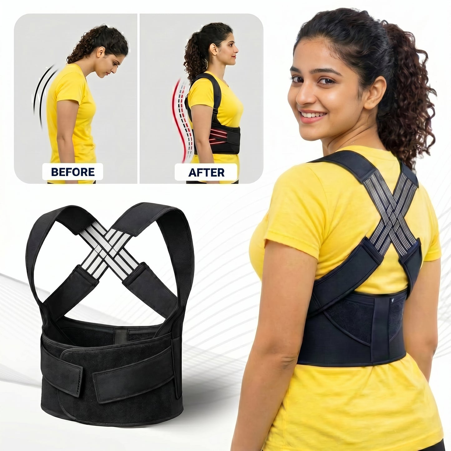 Posture Corrector Belt for Men & Women – Adjustable Back Support Brace for Straight Spine, Pain Relief & Confidence Boost (14 Days Visible Effect)